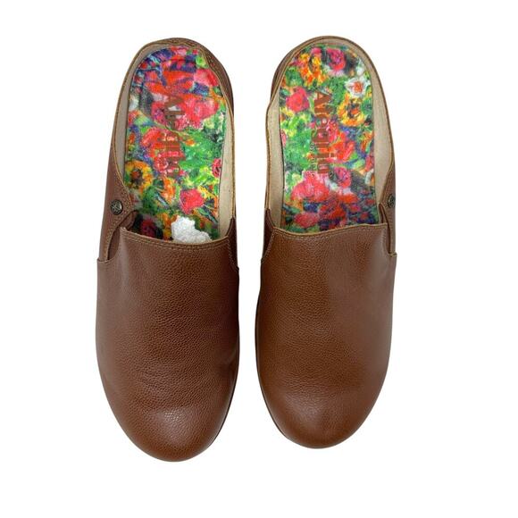 Alegria Sereniti Clog Shoes Wedge Leather Cognac Tan Brown Size 38 US 8 8.5 - Picture 6 of 15